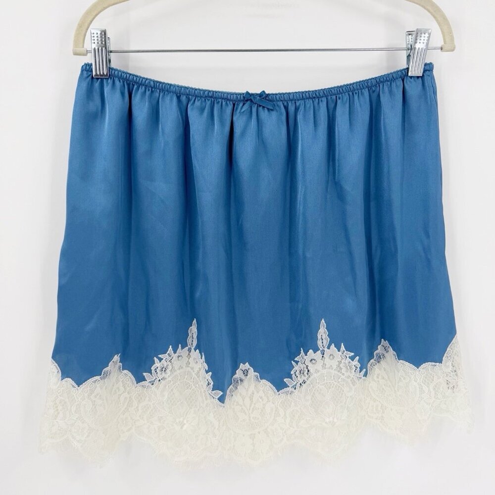 Topshop Blue Satin Lace Petticoat Mini Skirt Size 10 Bow Detail